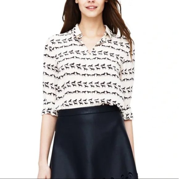 Club Monaco Tops - Club Monaco Ivory Krista Horse Print 100% Silk Button Down Shirt, Size Small